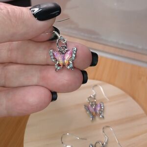 Handmade Butterfly Earrings 925 Hypoallergenic Hooks Rhinestone Accents